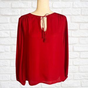 Joie Long Sleeve Silk Blouse Tie Neckline Size Small Peasant Top Red